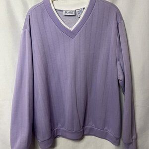 Blair lavender V-Neck Pullover Sweatshirt White Double Collar XLG Vintage